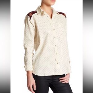 FREE PEOPLE SAGE BUTTON DOWN NORDIC SWEATER YOKE SHIRT Size Large